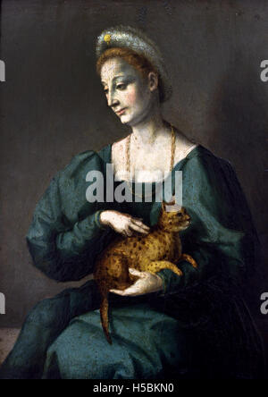 Portrait D Une Femme Avec Une Panthere Chat Par Francesco D Ubertino Verdi Bachiacca Francesco Ubertini 1494 1557 Peintre Italien De La Renaissance Dont Le Travail Est Caracteristique De La Style Manieriste Florentin