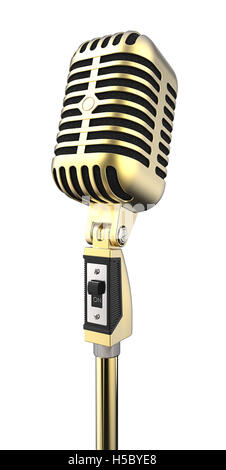 3D render of Classic retro style Microphone d'or sur un support. Sur off. Isolées. Banque D'Images