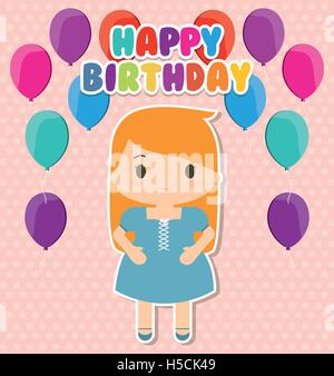 Fille Dessin Anime Et Joyeux Anniversaire Design Image Vectorielle Stock Alamy