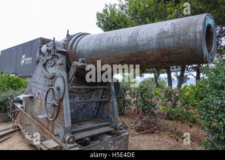 Canons antiques au château de Montjuic à Barcelone Banque D'Images