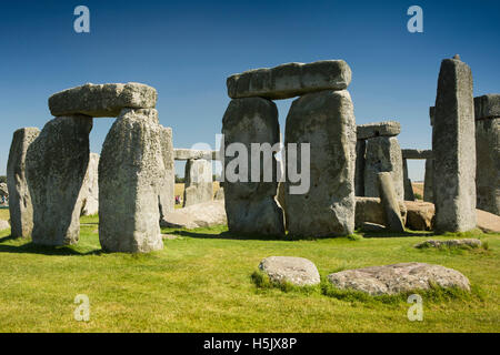 Royaume-uni, Angleterre, Wiltshire, pierres de Stonehenge avec les visiteurs derrière Banque D'Images