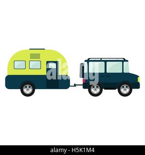 Voiture 4x4 tractant une remorque. Isolées. Arrière-plan blanc. Illustration de Vecteur