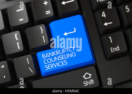 Services de counseling faillite bleu touche au clavier. 3D. Banque D'Images