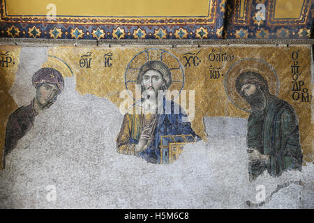 La Deesis mosaïque dans le musée Sainte-Sophie, Istanbul, Turquie Banque D'Images