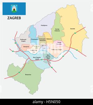 Division administrative La carte de Croatie capitale Zagreb avec drapeau Illustration de Vecteur