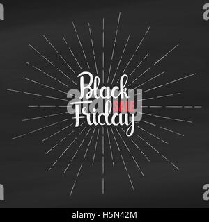 Le vendredi noir Vente lettrage manuscrit. Vector hand drawn moderne avec la solarisation calligraphie sur fond de craie tableau noir Illustration de Vecteur