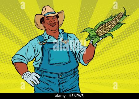 African American agriculteur avec des épis de maïs Illustration de Vecteur