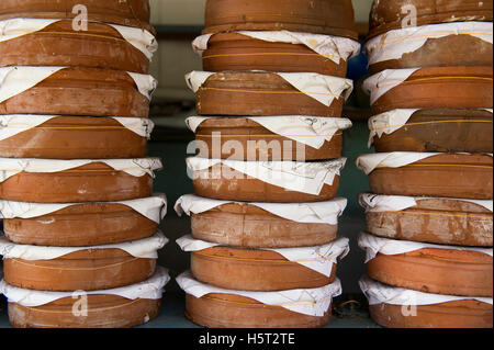 Caillé Buffalo pour la vente dans des contenants d'argile, une délicatesse locale, HAMBANTOTA, Sri Lanka Banque D'Images