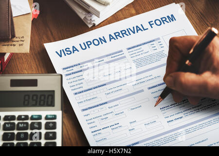 Formulaire de visa à l'arrivée du concept d'immigration Banque D'Images
