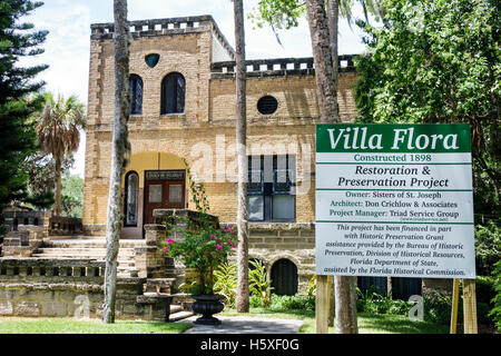 Saint Augustine Floride, vieille ville, St. George Street,Villa Flora,projet de conservation de restauration,don historique,panneau,Revival mauresque,FL160803046 Banque D'Images