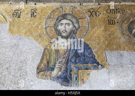 La Deesis mosaïque dans le musée Sainte-Sophie, Istanbul, Turquie Banque D'Images