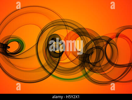 Maison de vacances arc-en-ciel transparent verre spirale incurvée et des cercles sur fond abstrait orange Illustration horizontale. Banque D'Images