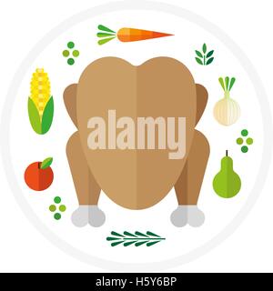 Vector illustration de télévision rôti de dinde avec set / collection de légumes / Ingrédients pour Thanksgiving Illustration de Vecteur