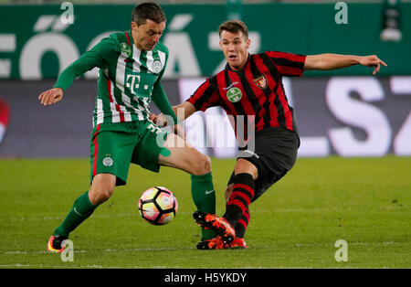 Budapest, Hongrie. 22 octobre, 2016. Vladan Cukic (L) de Ferencvarosi TC est en concurrence pour le bal avec Daniel Gazdag (R) de Budapest Honved hongroise au cours de la Banque OTP Liga match entre Ferencvarosi TC et Budapest Honved Groupama à l'Arena le 22 octobre 2016 à Budapest, Hongrie. Banque D'Images