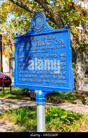 Blue Plaque au Brigadier-général Stephen Elliott CSA à Beaufort, SC Banque D'Images