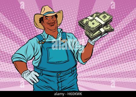 African American farmer avec une montagne d'argent Illustration de Vecteur