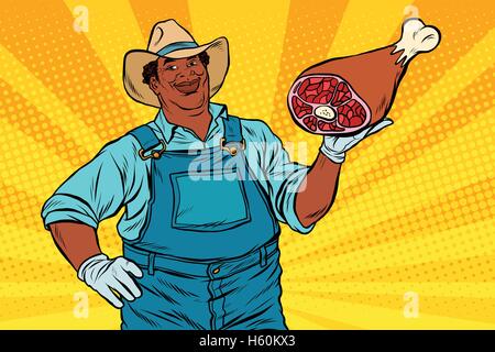 African American farmer avec pied de la viande Illustration de Vecteur