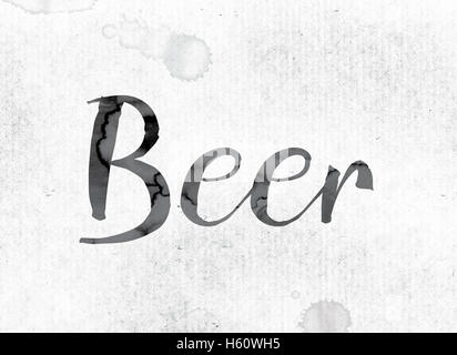 Le mot "bière" concept et thème sur aquarelle ou d'encre sur un papier blanc. Banque D'Images