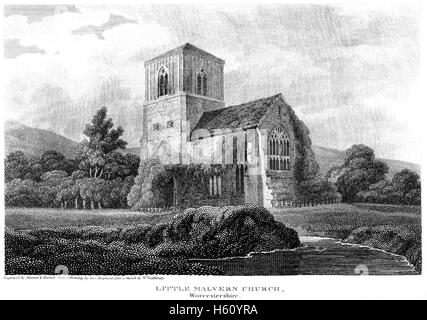 Une gravure de l'église de Malvern Worcestershire, peu numérisées à haute résolution à partir d'un livre imprimé en 1812. Banque D'Images