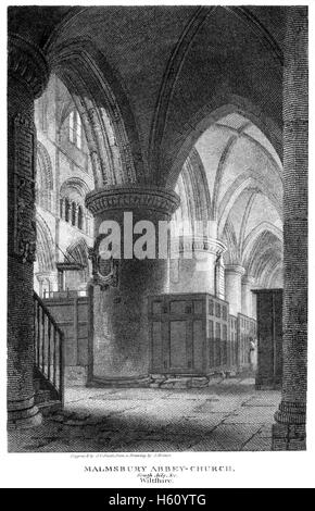 Une gravure de l'église de l'abbaye de Malmesbury, bas-côté sud, Wiltshire numérisées à haute résolution à partir d'un livre imprimé en 1812. Banque D'Images