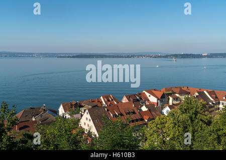 Basse-ville et le lac de Constance, à Meersburg, Bade-Wurtemberg, Allemagne Banque D'Images