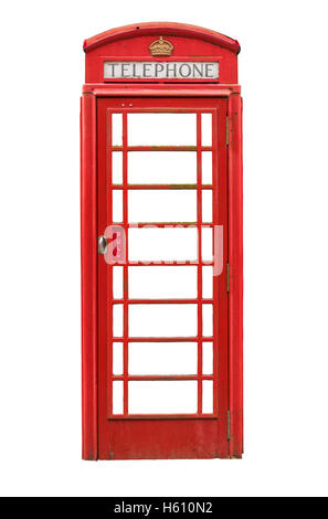 Vintage isolé rouge traditionnel British Phone Box Banque D'Images