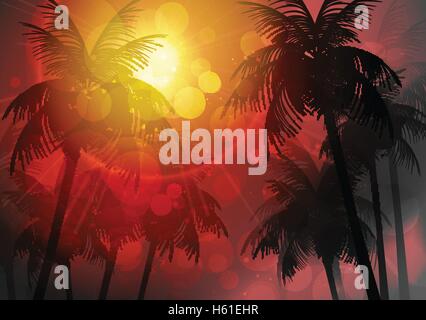 Silhouettes de palmiers tropicaux sur le coucher du soleil - Vector Illustration Illustration de Vecteur