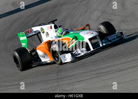 Motorsports, Vitantonio Liuzzi, ITA, dans la Force India VJM02, voiture de course de Formule 1 à l'essai au circuit de Catalogne Banque D'Images