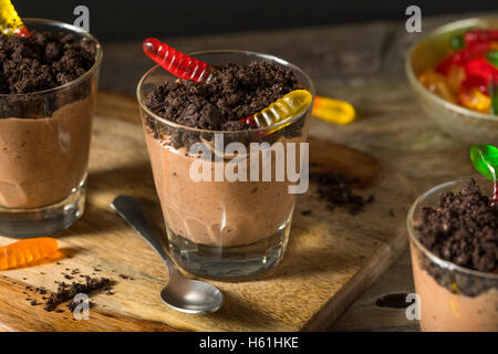 Pudding au chocolat maison avec gomme les vers de terre Banque D'Images