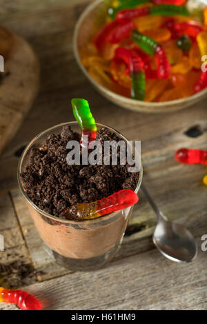 Pudding au chocolat maison avec gomme les vers de terre Banque D'Images
