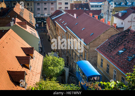 Funiculaire reliant Zagreb la rue Ilica avec Promenade Strossmayer, au nord, vue de la Ville Haute, Zagreb, Croatie Banque D'Images