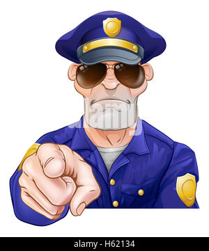 Cartoon grave policier policier pointant Banque D'Images