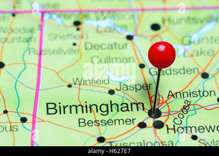 Birmingham sur une carte de l'Alabama, USA Banque D'Images