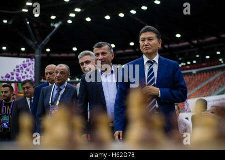 Le président de la FIDE Kirsan Ilyumzhinov durant la ronde finale à la 42e Olympiade à Bakou, Azerbaïdjan, le Mardi, Septembre 13, 2016. Banque D'Images