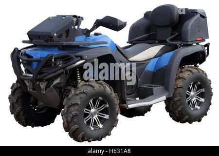 Quad bleu isolé sur un fond blanc. Banque D'Images