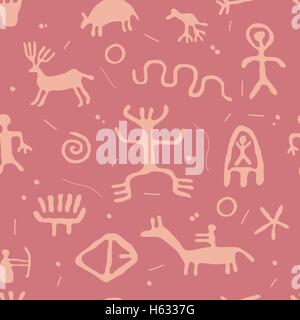 Ancienne grotte vecteur seamless pattern petroglyphs Illustration de Vecteur