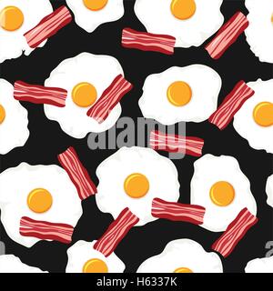 Petit-déjeuner sans vecteur avec les tranches de bacon et d'œufs au plat Illustration de Vecteur