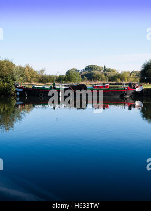 Narrow Boats on River Thames, nr Reading Berkshire, Angleterre, Royaume-Uni, GB. Banque D'Images