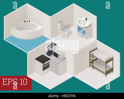 Chambre intérieure (vector illustration isométrique Illustration de Vecteur