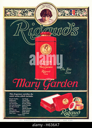 Années 1920 publicité une publicité à partir d'old vintage original daté 1921, le magazine américain advertising Mary Garden Rigaud cosmetics Banque D'Images
