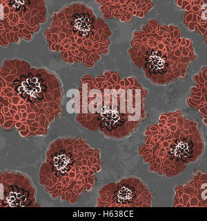 Abstract Floral Print gris et rouge transparent Banque D'Images