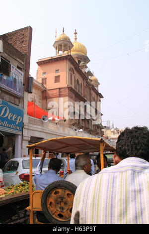 Randonnée de riksha, Chandni Chowk, Old Delhi, Inde, sous-continent indien, en Asie du Sud Banque D'Images