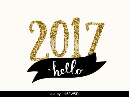 Modèle de carte de vœux conception typographique avec texte 'Bonjour' 2017. Style moderne, l'affiche de la carte de vœux, carte postale design. Illustration de Vecteur