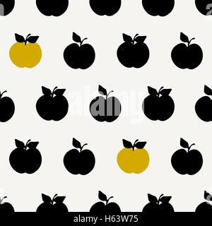 Un motif répétitif avec des pommes en noir et jaune moutarde sur fond crème. Carrelage de style rétro arrière-plan. Illustration de Vecteur