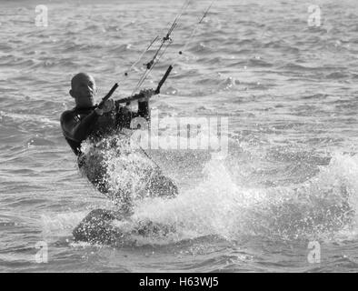 Kite, surf, Swansea, Bay, mer, eau, faisceau, combinaison, vague, Banque D'Images