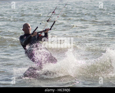 Kite, surf, Swansea, Bay, mer, eau, faisceau, combinaison, vague, Banque D'Images