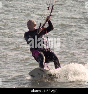 Kite, surf, Swansea, Bay, mer, eau, faisceau, combinaison, vague, Banque D'Images