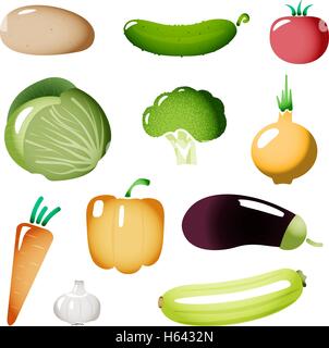 Les légumes en plastique simple stylisée de couleur des icônes vectorielles Illustration de Vecteur