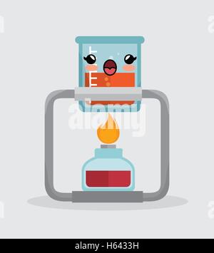 Bécher kawaii avec laboratoire chimie bec Bunsen Illustration de Vecteur