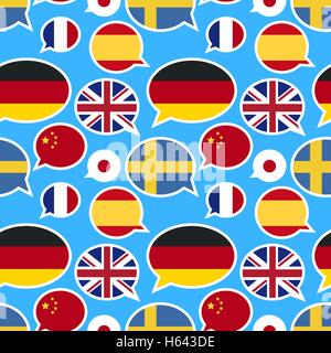 Les bulles avec différents drapeaux sur fond bleu Illustration de Vecteur